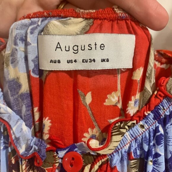 Auguste The Label Willow Day Dress Texan Bloom Fire Engine Size 4 - Picture 3 of 6